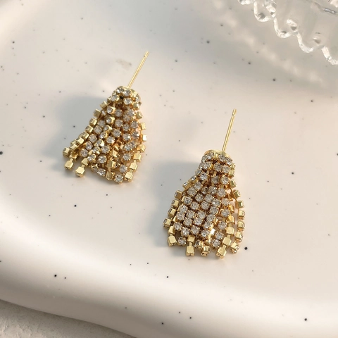 Orecchini Pendenti Con Nappa A Fuochi D Artificio Rame Placcato Oro Zircone Strass Gioielli Eleganti