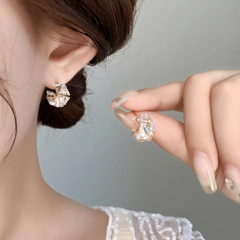 Geometric Cubic Zirconia Stud Earrings 18K Gold Plated Copper Luxury Minimalist Irregular Crystal Jewelry For Women