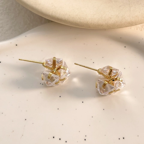 Geometric Cubic Zirconia Stud Earrings 18K Gold Plated Copper Luxury Minimalist Irregular Crystal Jewelry For Women