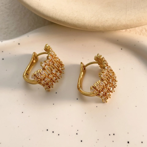 Französische Vintage Kupfer Huggie Ohrringe Mit Klaren Zirkonen Lagig Rechteckiger Schmuck Für Damen Elegante Accessoires