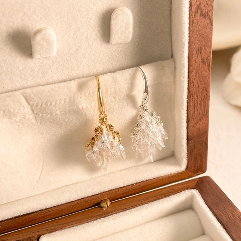 Cluster Zircon Drop Earrings Copper 18K Gold Plated Marquise Cut Transparent Crystal Tassel Fireworks Elegant For Women
