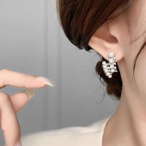Französische Vintage Cluster Ohrstecker Mit Imitationsperle Zirkon 18K Vergoldetes Kupfer Eleganter Schmuck Für Damen