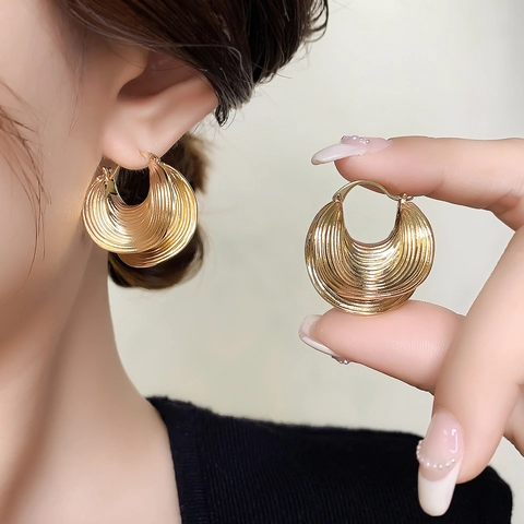 Retro Gelaagde Bladtextuur Oorringen Echt Goud En Zilver Verguld Koper Golfvorm Schelpvorm Niche Stijl Voor Dames
