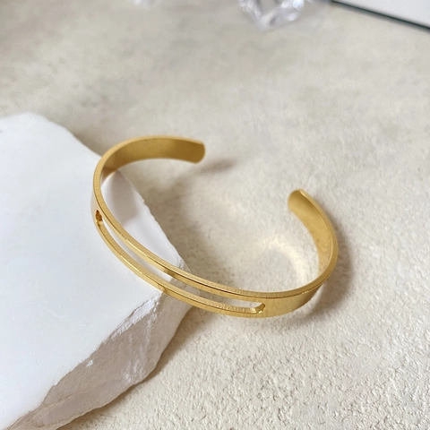Minimalistische Vergulde Koperen Armring Voor Dames Geometrisch Uitgehold Open Manchet Armband Verstelbaar Mode Sieraden
