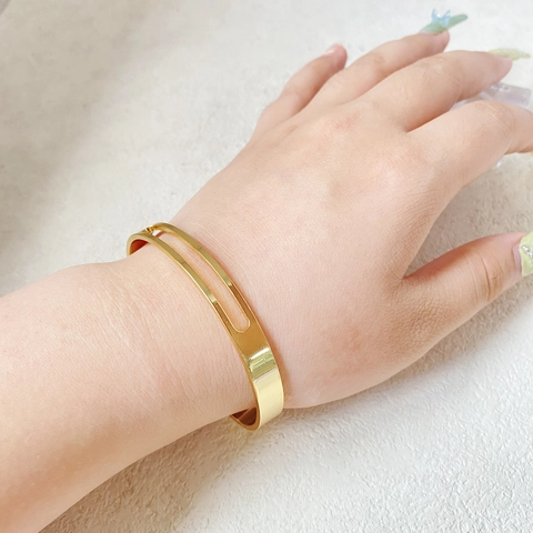Minimalistische Vergulde Koperen Armring Voor Dames Geometrisch Uitgehold Open Manchet Armband Verstelbaar Mode Sieraden