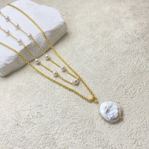 Collana Con Pendente Di Perla de Agua Dulce Barocca Ottone Placcato Oro 18K Doppio Strato Elegante Gioielli Da Donna Moda Minimalista