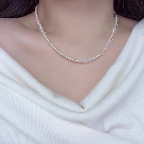 Beaded Necklace With Imitation Artificial Pearl And Zircon Elegant Baroque Style Choker For Women Adjustable Chain Jewelry