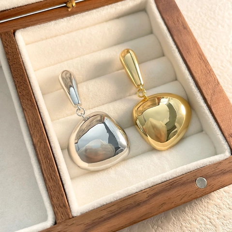 Orecchini A Pendente A Cuore Geometrico In Rame Placcato Oro 18K Con Perno In Argento Sterling 925 Lucidato A Specchio