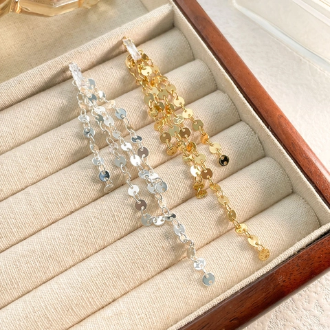 Vintage Lange Quasten Ohrhänger Mit Rechteckigem Zirkon Und Kreisförmigen Metallpailletten Vergoldetes Kupfer Für Damen
