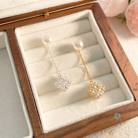 Pendientes Largos De Borla Con Perla Artificial Circonita Cobre Y Poste De Pendiente De Plata Esterlina 925 Elegantes