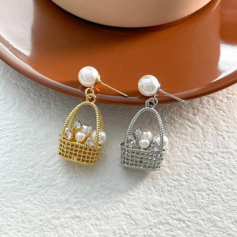 Hängeohrringe In Korbform Mit 925 Sterling Silber Ohrstecker Vergoldetes Kupfer Kunstperle Zirkon Für Damen Vintage