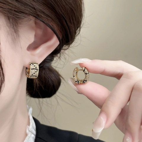 Leopard Print Hoop Ohrringe Kupfer Gold Silber Plattiert Micro Pave Schwarz Weiß Zirkonia U Form Geometrisch Schmuck Damen