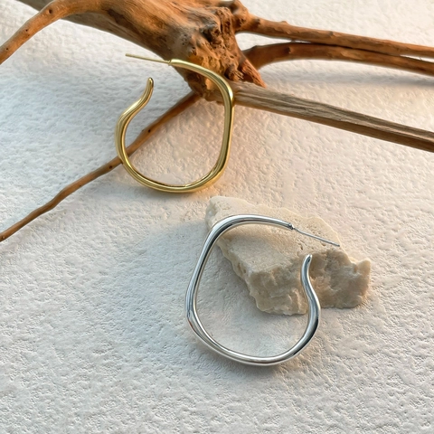 Minimalistische Onregelmatige Vloeibare Metalen Oorknopjes Voor Dames 18K Goud Zilver Verguld Koper Geometrische Sieraden