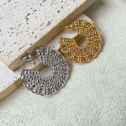 Orecchini A Lobo A Forma Di C Rame Placcato Oro 18K Con Silver Earring Post Texture Perlata Vintage Gioielli Donna