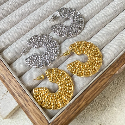 Orecchini A Lobo A Forma Di C Rame Placcato Oro 18K Con Silver Earring Post Texture Perlata Vintage Gioielli Donna