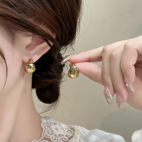 Orecchini Geometrici Minimalisti Irregolari Martellati A Forma Di C Per Donna In Rame Placcato Oro 18 Carati Gioielli Materici