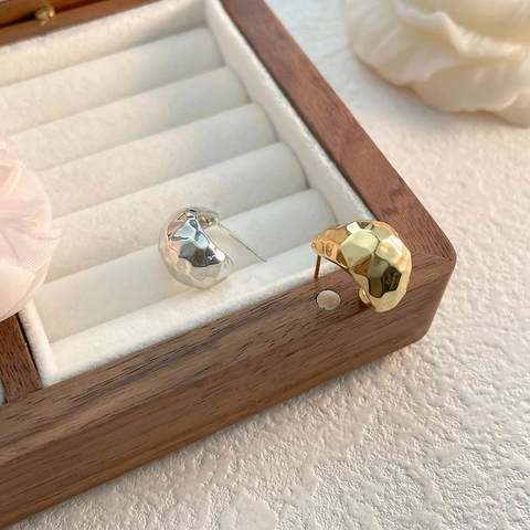 Orecchini Geometrici Minimalisti Irregolari Martellati A Forma Di C Per Donna In Rame Placcato Oro 18 Carati Gioielli Materici