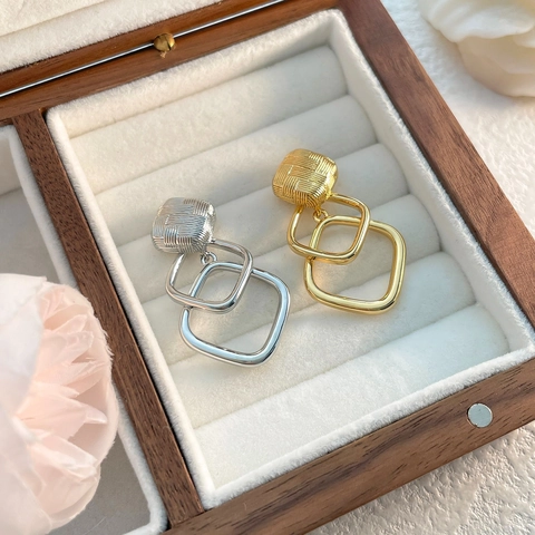 Orecchini Geometrici Quadrati In Rame Placcato Oro 18K Con Perno In Rame Trama Intrecciata Gioielli Moda