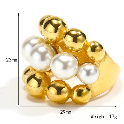 French Style High End Titanium Steel Artificial Pearl Rings For Women Vintage Rose Bee Geometric Finger Jewelry Gift Tarnish Free