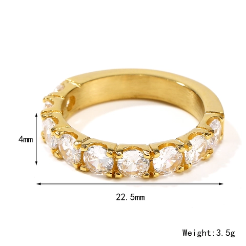 Anillo de Eternidad de Acero de Titanio con Diamantes en Fila para Mujer Minimalista Zirconia Incrustada Color Oro Acero Joyería