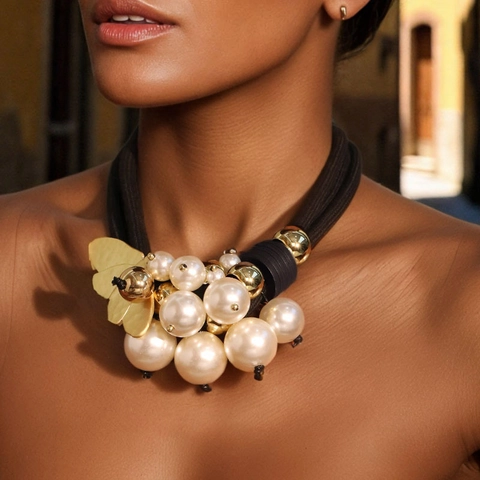 Collana Statement E Orecchini Imitazione Perla Artificial Oro Lega Pendente Farfalla Audace Gioielli Boho