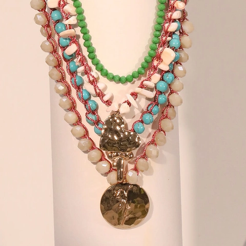 Collana Multistrato Bohémien Con Ciondolo A Cuore Perline Di Vetro Pietra Naturale Lega Gioielli Colorati Per Donna