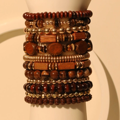 Bohemian Beaded Bracelets Layered Wood Acrylic CCB Stacking Elastic Ethnic Retro Fashion Accessories For Women