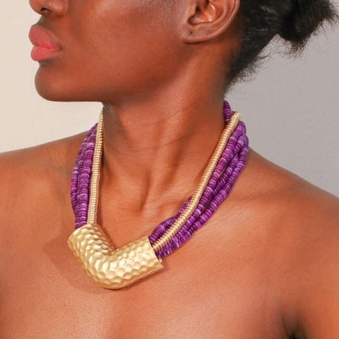 Boheemse Meerlaagse Acryl Kralenketting Voor Dames Gehamerd Metaal Statement Etnische Retro Mode Sieraden