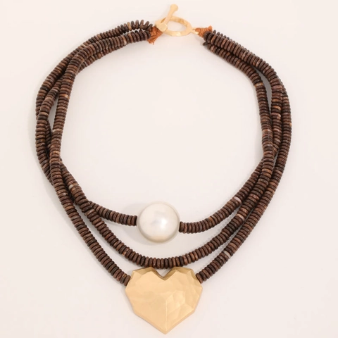 Vintage Bohemian Multilayer Beaded Necklace With Acrylic Beads Hammered Alloy Heart Pendant And Large Imitation Artificial Pearl