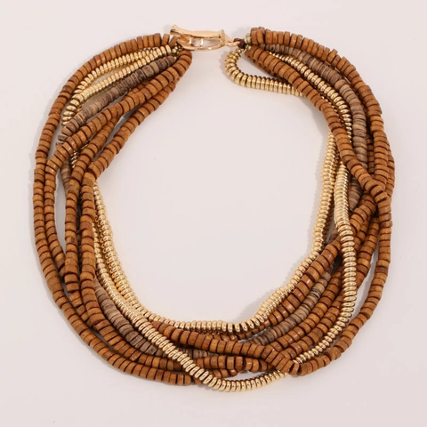 Multi Layer Beaded Necklace Wood CCB Alloy Beads Bohemian Ethnic Vintage Style Handmade Jewelry For Women