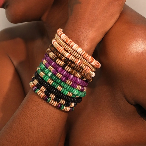 Handgefertigte Boho Mehrlagige Perlenarmbänder Acryl CCB Stapelbare Elastische Schmuck Für Damen Strand Sommer Stil