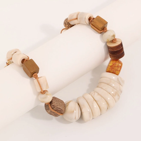 Handgefertigte Perlenkette Acryl Holz Wachsseil Legierung Schnalle Boho Ethnisch Geometrisch Statement Schmuck Damen