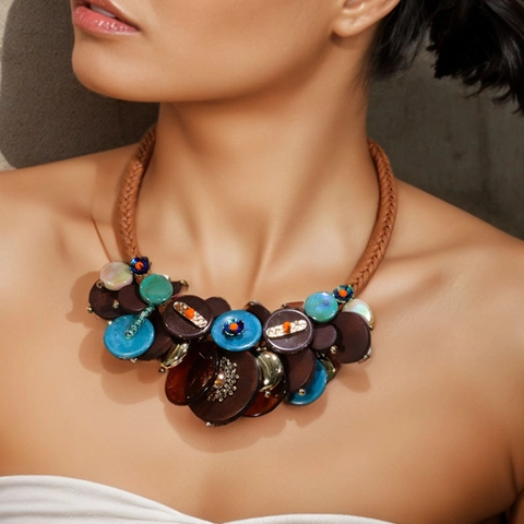 Collana Statement Bohemienne Con Dischi In Acrilico Resina Legno E Ciondolo A Fiore In Lega Gioielli Etnici Retro Fatti A Mano Per Donne