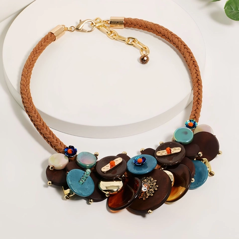 Collana Statement Bohemienne Con Dischi In Acrilico Resina Legno E Ciondolo A Fiore In Lega Gioielli Etnici Retro Fatti A Mano Per Donne