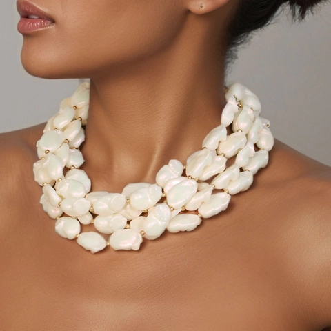 Collana Multistrato Künstliche Perle Barocche Imitazione Irregolari Lega CCB Elegante Vintage Chiusura A T-Bar Fatto A Mano Per Donna