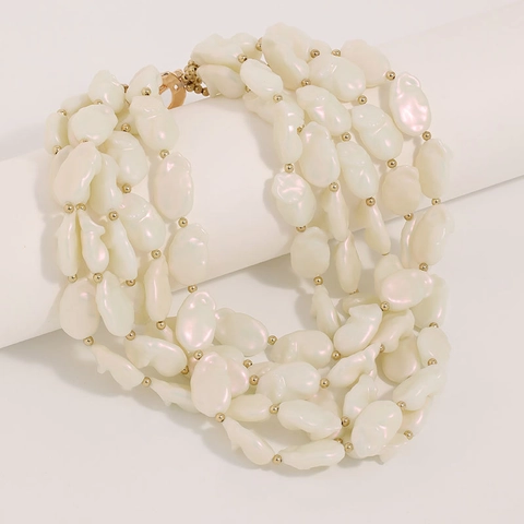 Collana Multistrato Künstliche Perle Barocche Imitazione Irregolari Lega CCB Elegante Vintage Chiusura A T-Bar Fatto A Mano Per Donna