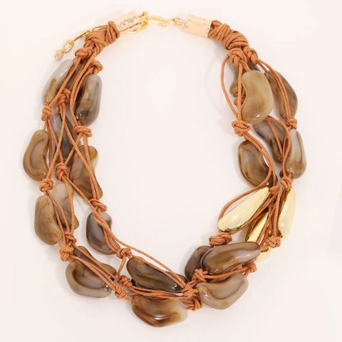Collana Multistrato Perline In Resina Con Corda Di Cera E Catena In Lega Boho Fatto A Mano Retro