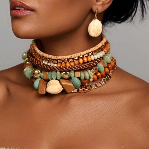 Collana Di Perle Multistrato Bohémien E Orecchini Legno Pietra Naturale Gioielli Artigianali In Stile Etnico Per Donne