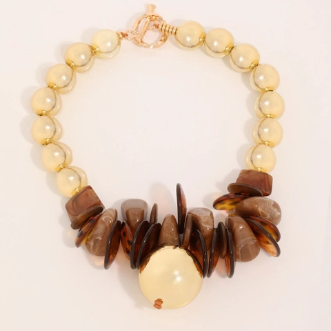 Chunky Statement Necklace With CCB Gold Beads Acrylic Resin And Faux Artificial Pearl Bohemian Vintage Style For Women