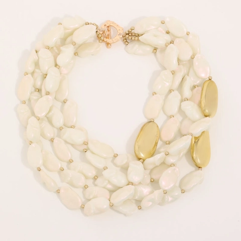 Collar De Perlas Artificiales De Imitación Multicapa Estilo Barroco Cuentas Irregulares Aleación Tono Dorado Gargantilla Con Cierre De Tilla