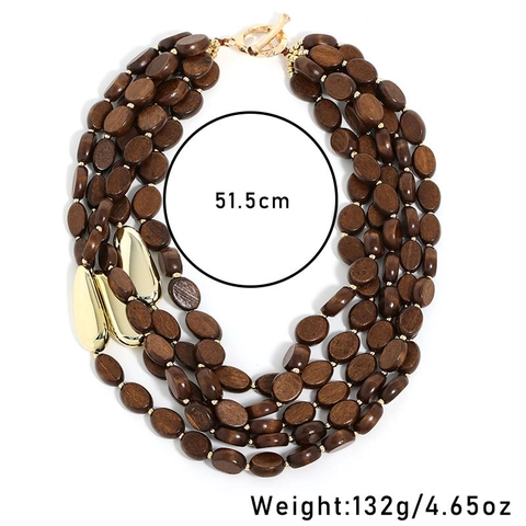Collar Multicapa De Cuentas De Madera Hecho A Mano Detalles Aleación Oro Estilo Bohemio Retro Maillard Joyas Mujer