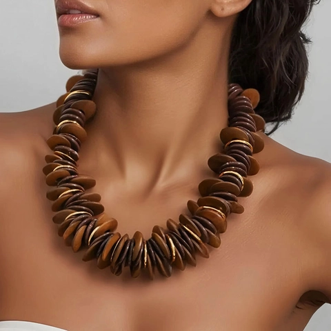 Collier Plastron Rétro Ethnique Bohème Rond Acrylique CCB Alliage Disque Style Superposé Bijoux Pour Femmes