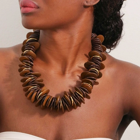 Collier Plastron Rétro Ethnique Bohème Rond Acrylique CCB Alliage Disque Style Superposé Bijoux Pour Femmes