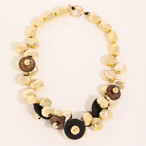 Collana Statement Donna Grossa Perle CCB Oro Irregolari Dischi Misti Gioielli Moda Stile Boho Retro Industriale