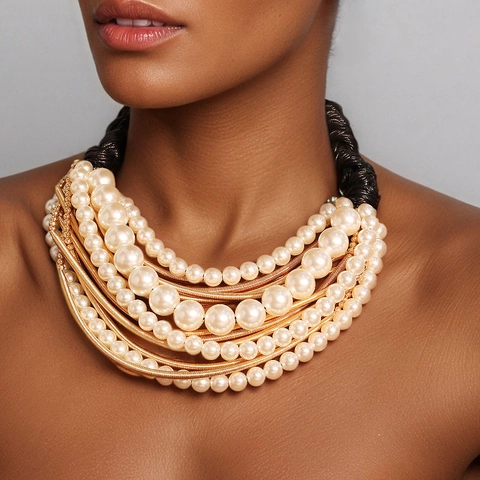 Collana Multistrato Di Künstliche Perle Sintetiche Con Lega E Cordino In Cera Gioielli Di Moda Eleganti Per Donna