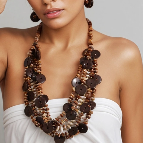 Bohemian Multilayer Necklace And Earrings Acrylic Round Beads CCB Wax Rope Retro Ethnic Style For Women