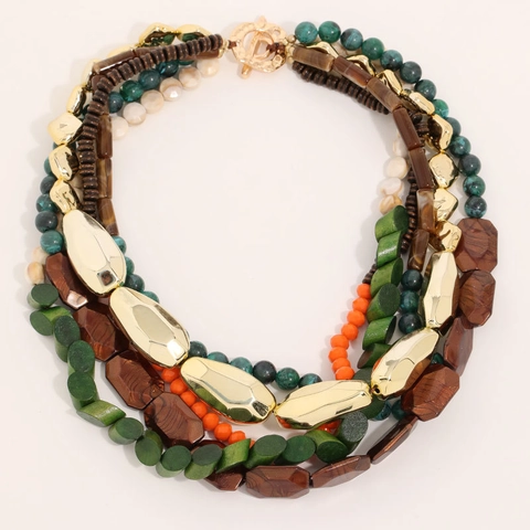 Bohemian Multi-Layer Beaded Necklace With Wood Alloy And Acrylic Beads Toggle Clasp Ethnic Style For Women