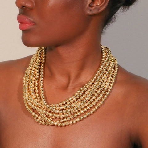 Chic Multi Layer Beaded Necklace CCB Alloy Gold Plated Toggle Clasp Fashion Statement Jewelry For Women