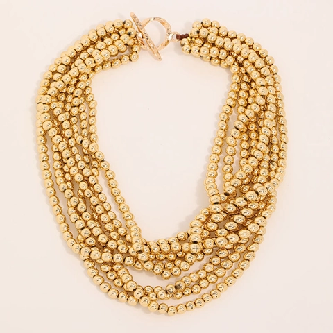 Chic Multi Layer Beaded Necklace CCB Alloy Gold Plated Toggle Clasp Fashion Statement Jewelry For Women