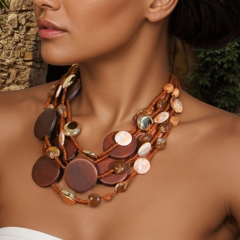 Bohemian Multi-layer Beaded Necklace For Women Original Design Wood Glass Acrylic Alloy Geometric Ethnic Vintage Style